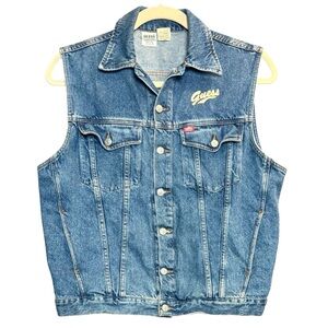 Vtg Guess U.S.A. by George Marciano Stone Valley Cotton Denim Button Up Vest L